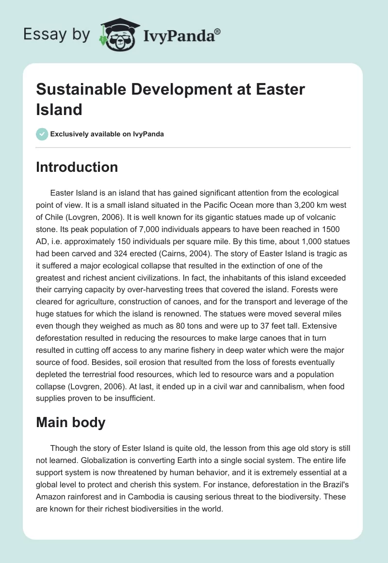 Sustainable Development at Easter Island. Page 1