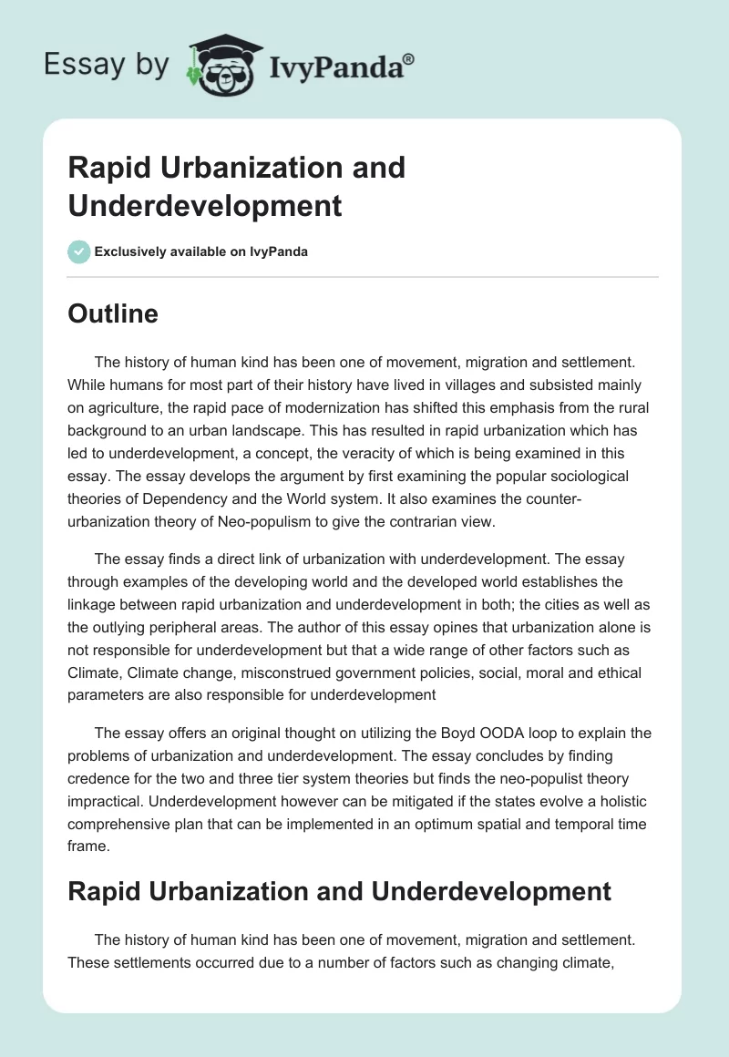 Rapid Urbanization and Underdevelopment. Page 1