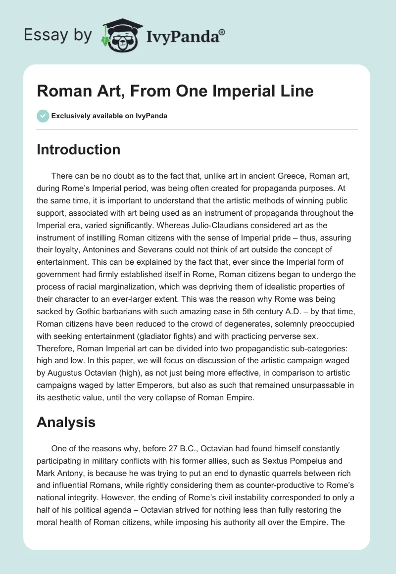Roman Art, From One Imperial Line. Page 1