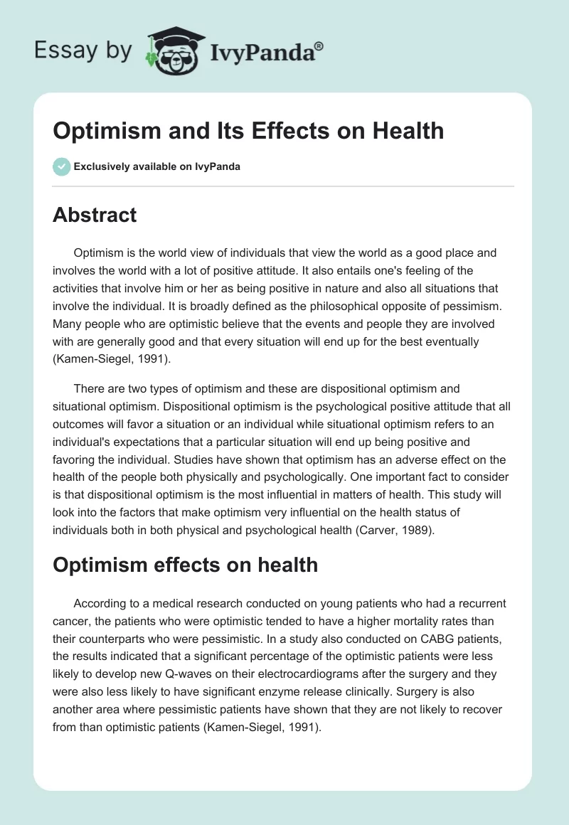 Optimism and Its Effects on Health. Page 1