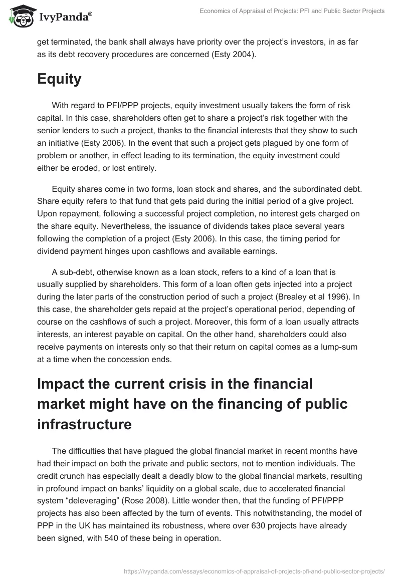 Economics of Appraisal of Projects: PFI and Public Sector Projects. Page 5