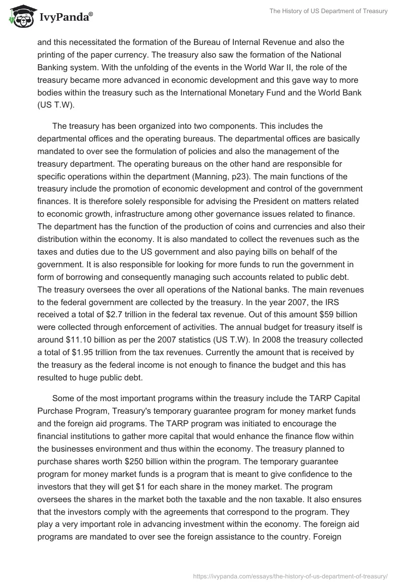 The History of US Department of Treasury. Page 2