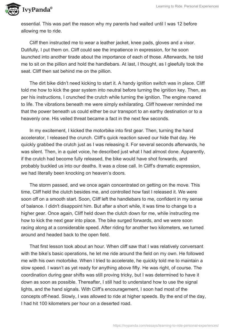 Learning to Ride. Personal Experiences. Page 2