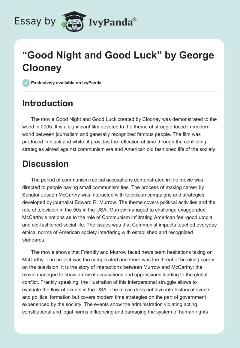 “Good Night and Good Luck” by George Clooney. Page 1