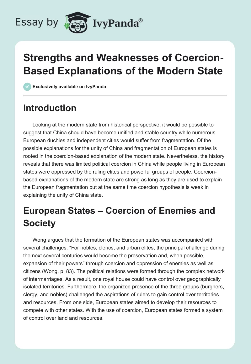 Strengths and Weaknesses of Coercion-Based Explanations of the Modern State. Page 1