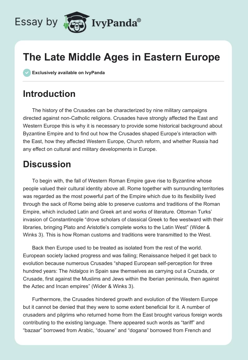 The Late Middle Ages in Eastern Europe. Page 1
