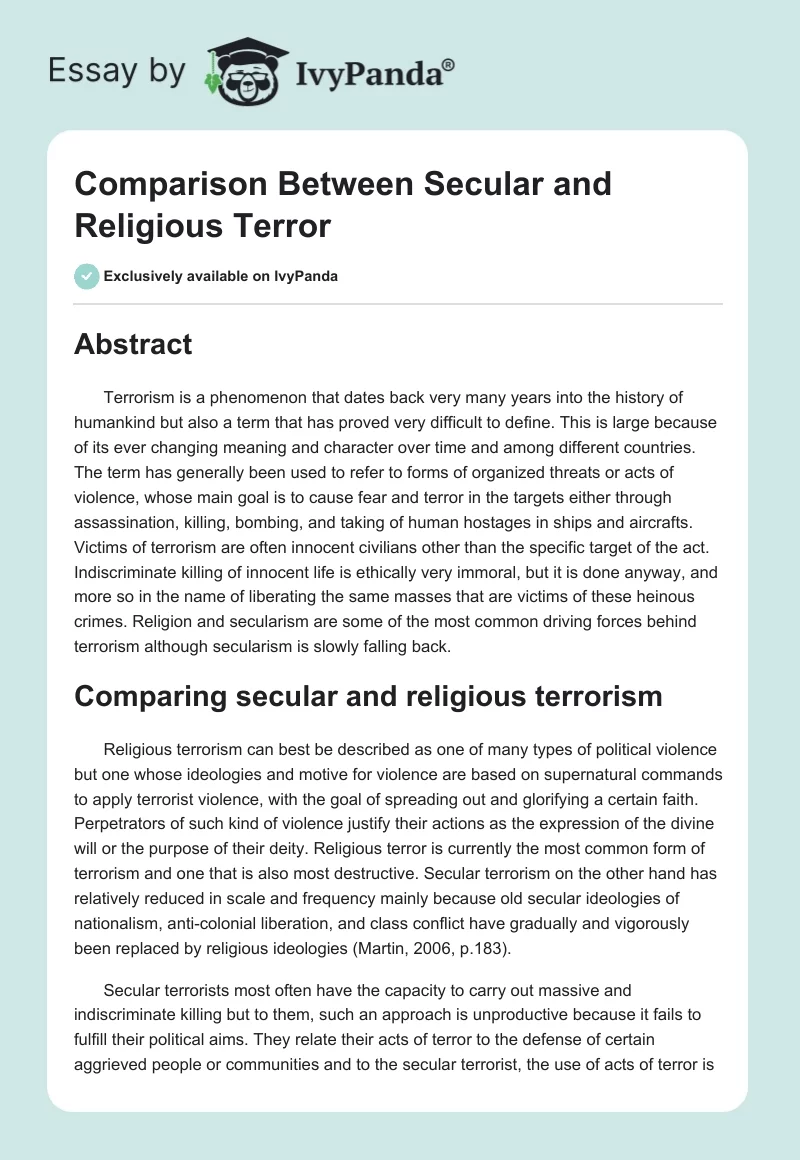 Comparison Between Secular and Religious Terror. Page 1