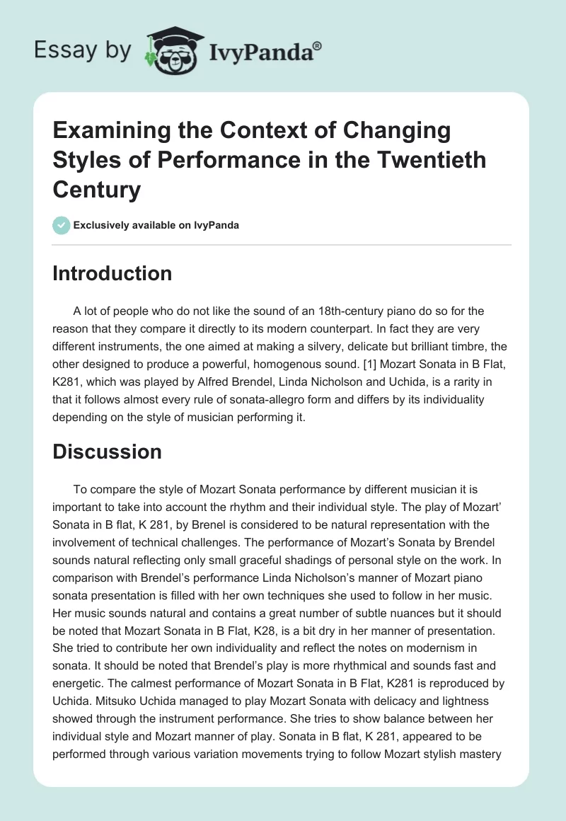 Examining the Context of Changing Styles of Performance in the Twentieth Century. Page 1