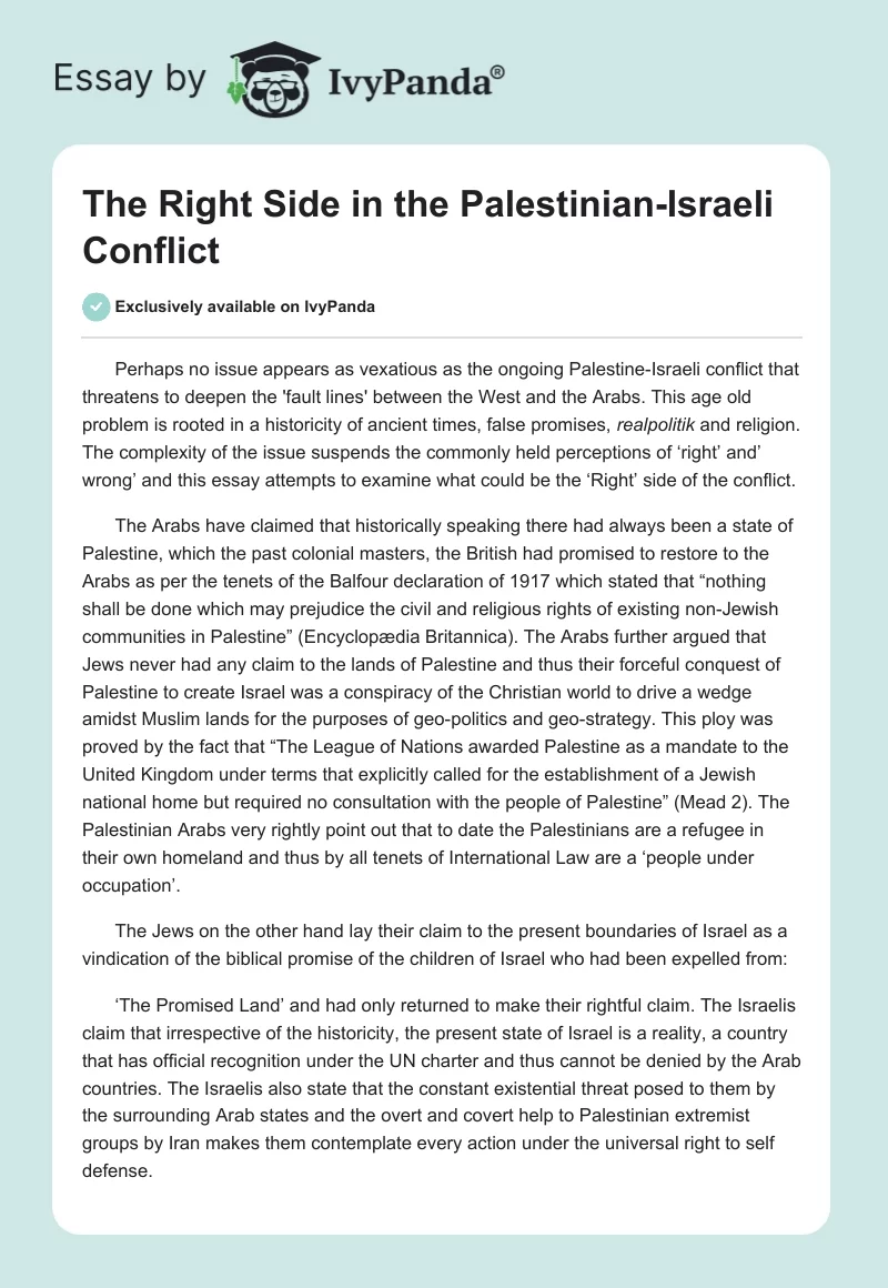 The Right Side in the Palestinian-Israeli Conflict. Page 1