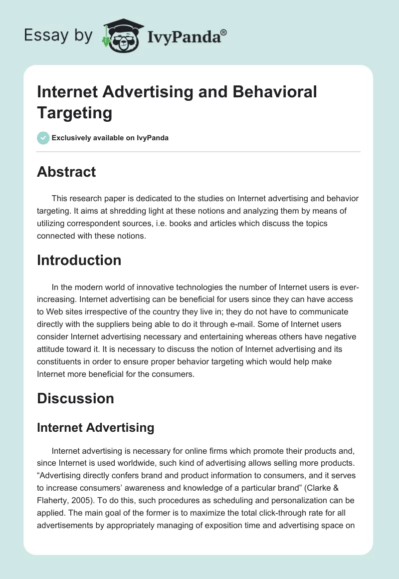 Internet Advertising and Behavioral Targeting. Page 1