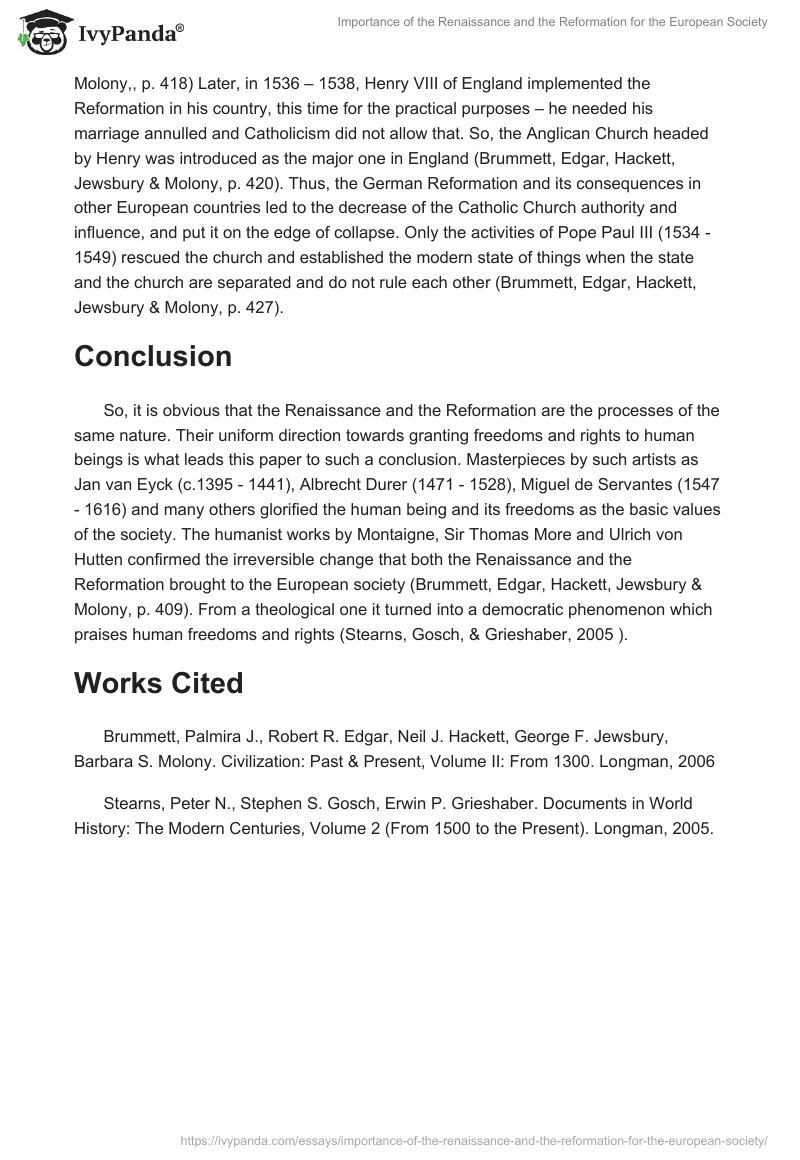Importance of the Renaissance and the Reformation for the European Society. Page 2