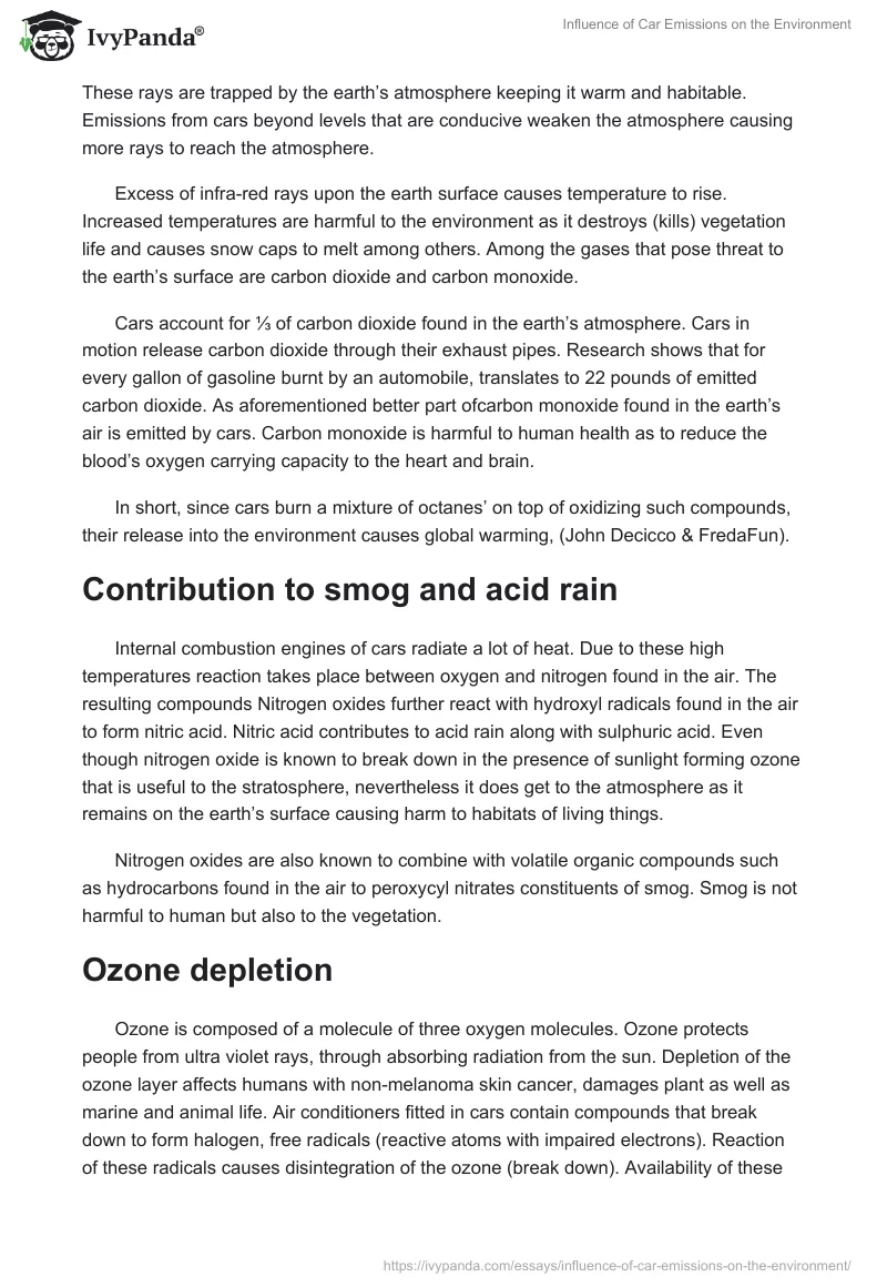 Influence of Car Emissions on the Environment. Page 2
