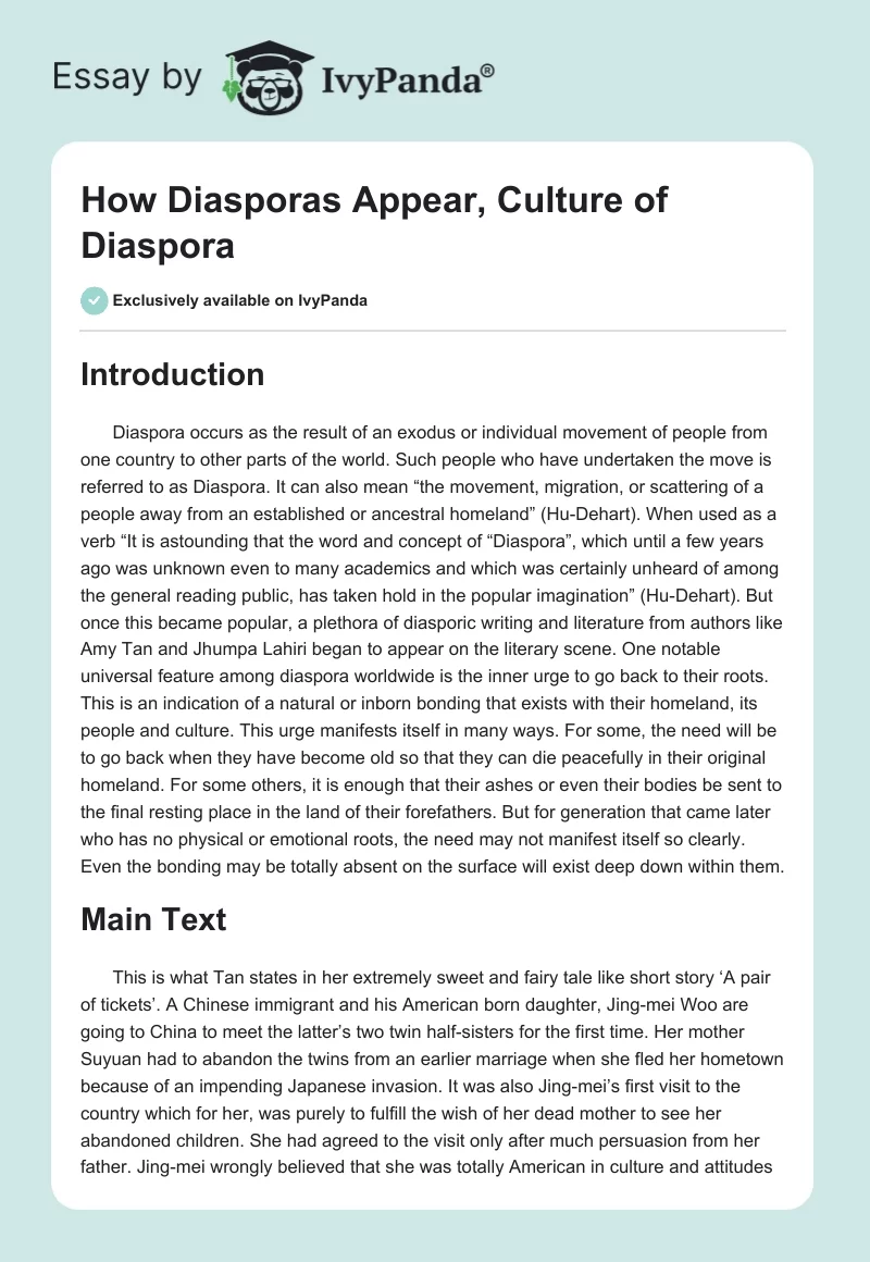 How Diasporas Appear, Culture of Diaspora. Page 1