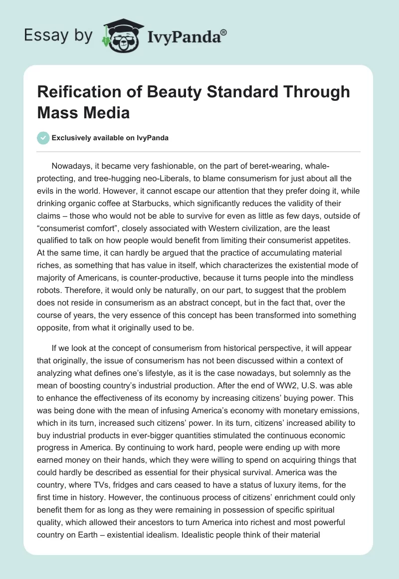 Reification of Beauty Standard Through Mass Media. Page 1