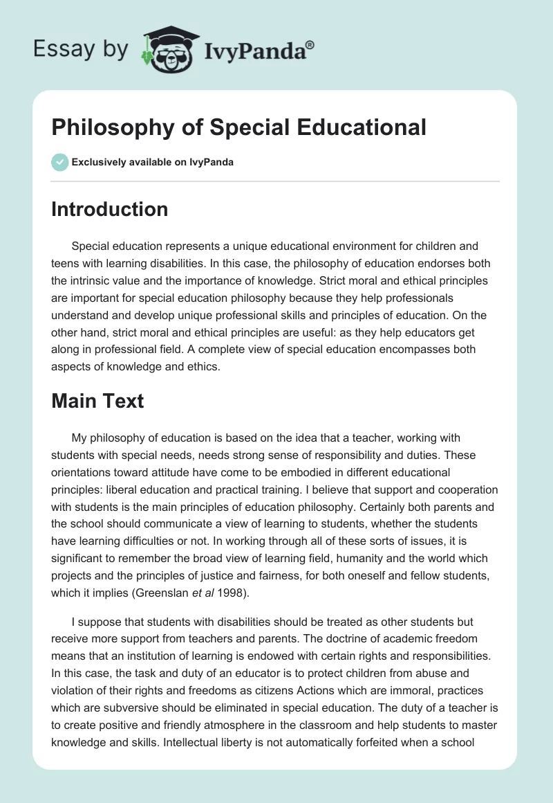 Philosophy of Special Educational. Page 1