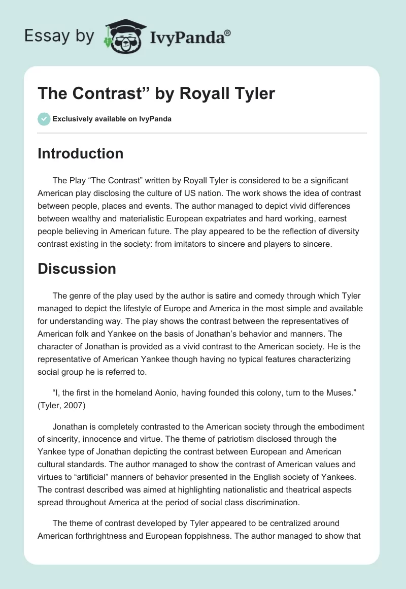 "The Contrast” by Royall Tyler. Page 1