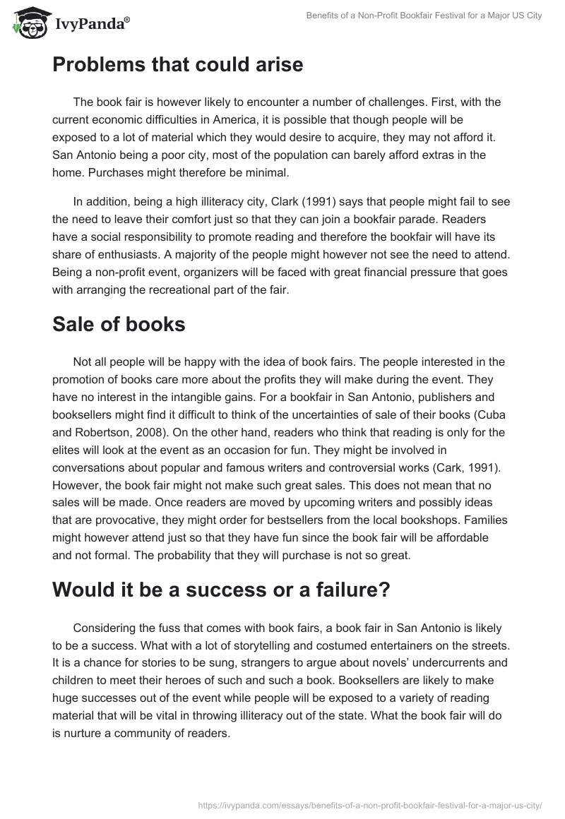 Benefits of a Non-Profit Bookfair Festival for a Major US City. Page 2