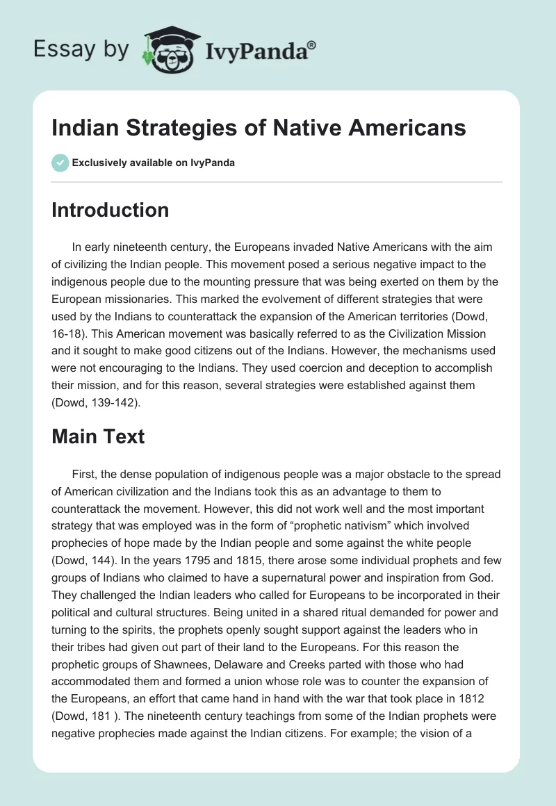 Indian Strategies of Native Americans. Page 1