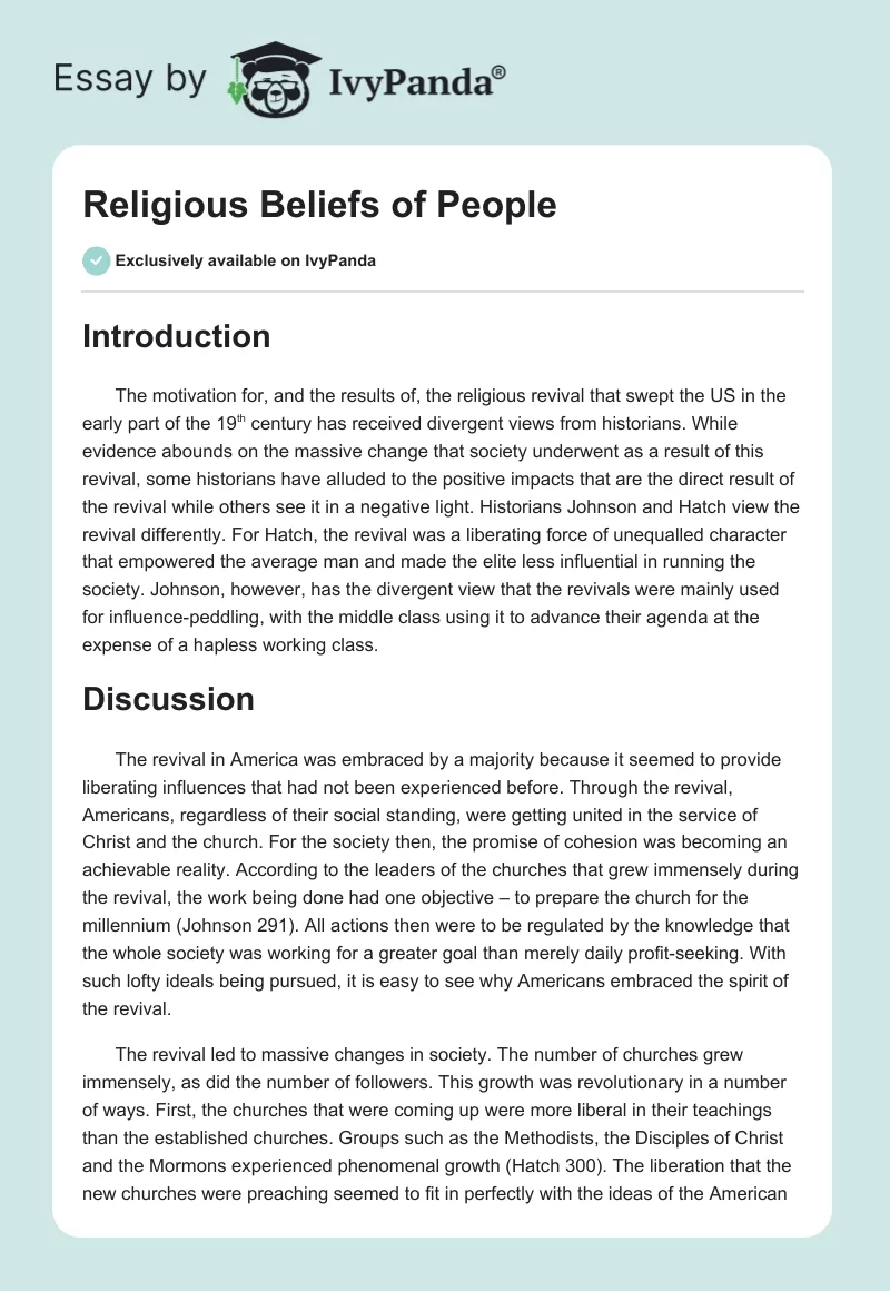 Religious Beliefs of People. Page 1