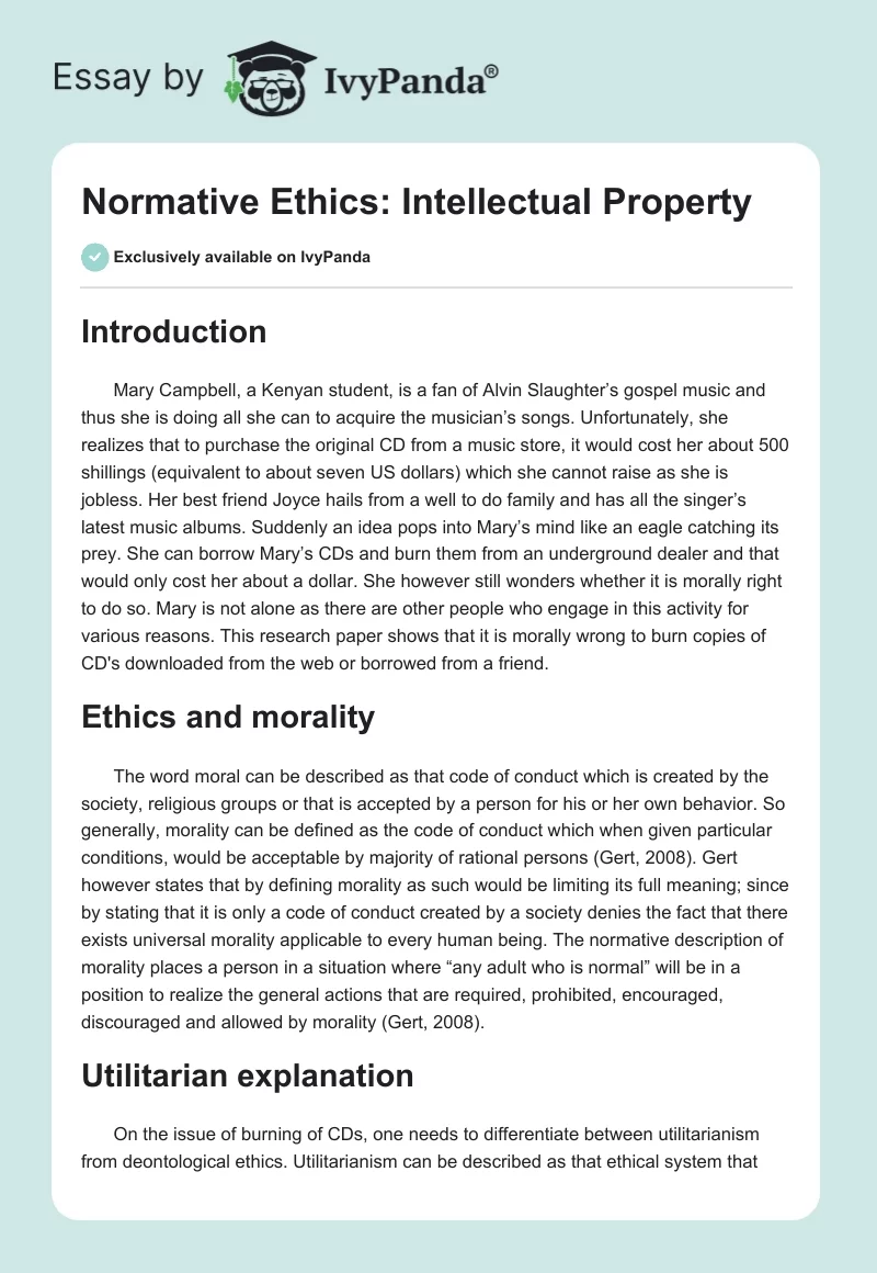 Normative Ethics: Intellectual Property. Page 1