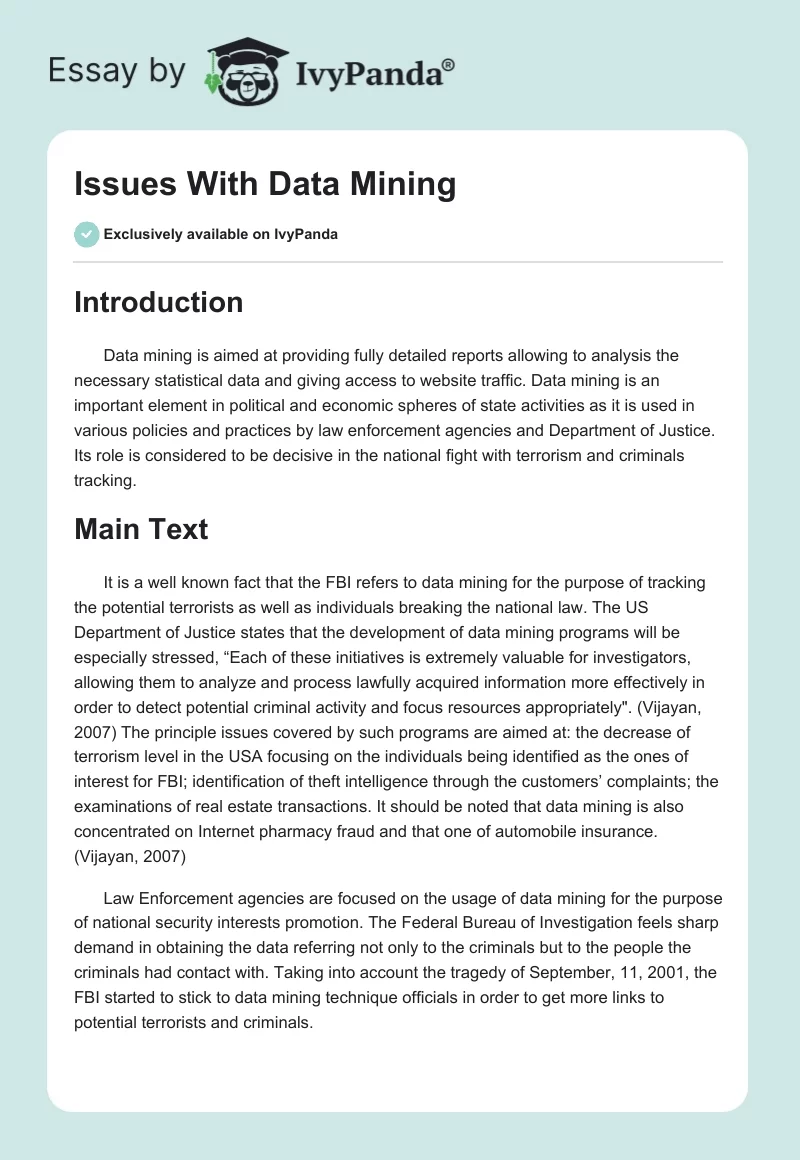 Issues With Data Mining. Page 1