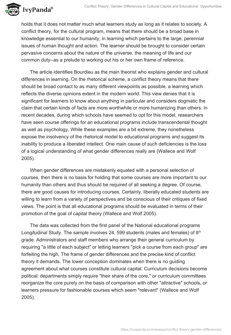 Conflict Theory: Gender Differences in Cultural Capital and Educational  Opportunities. Page 2