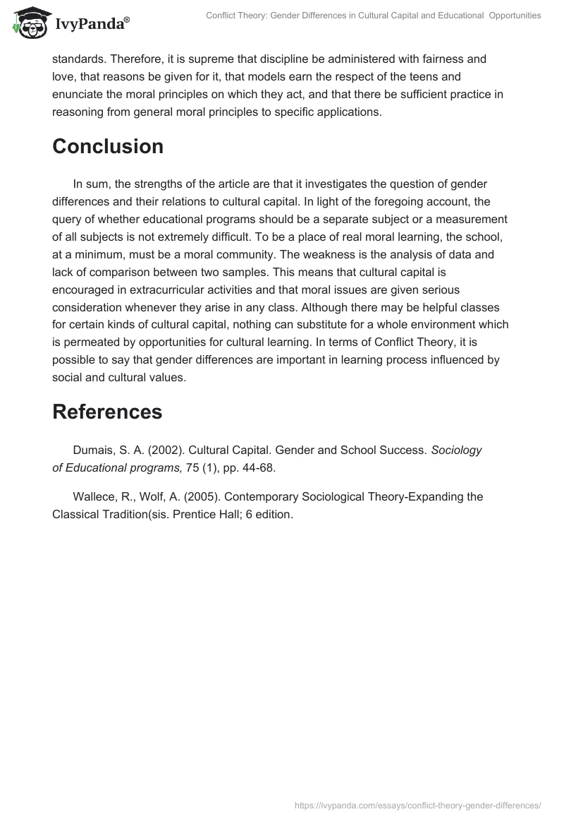 Conflict Theory: Gender Differences in Cultural Capital and Educational  Opportunities. Page 4