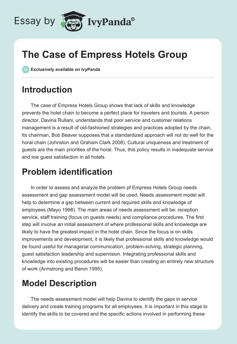 The Case of Empress Hotels Group. Page 1