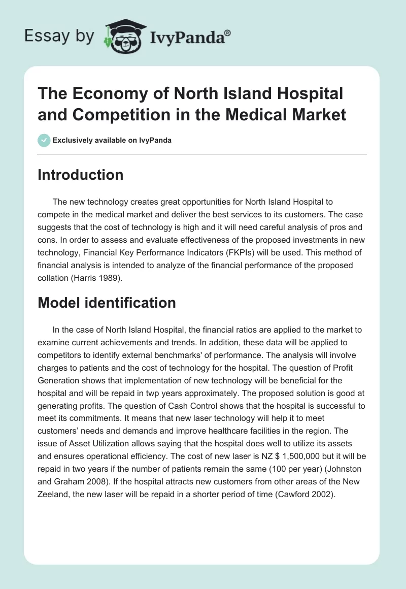 The Economy of North Island Hospital and Competition in the Medical Market. Page 1