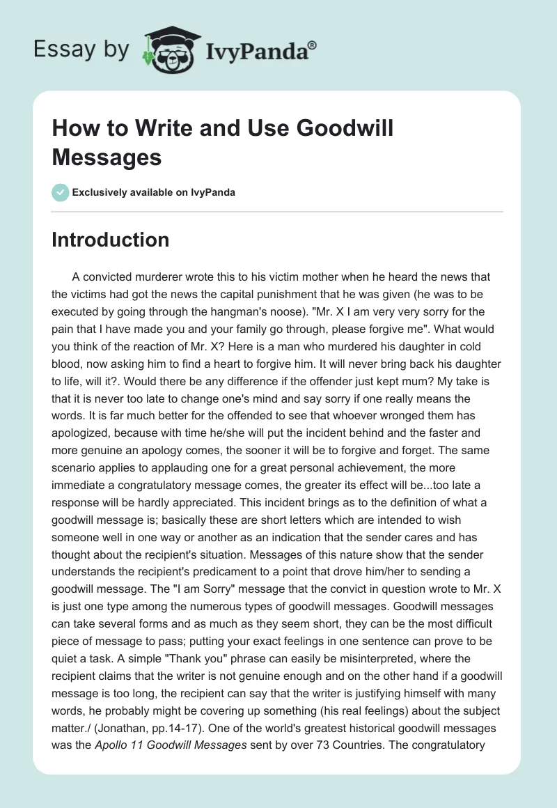 How to Write and Use Goodwill Messages. Page 1