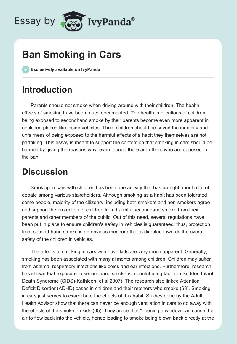 Ban Smoking in Cars. Page 1