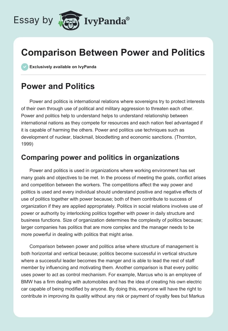 Comparison Between Power and Politics. Page 1