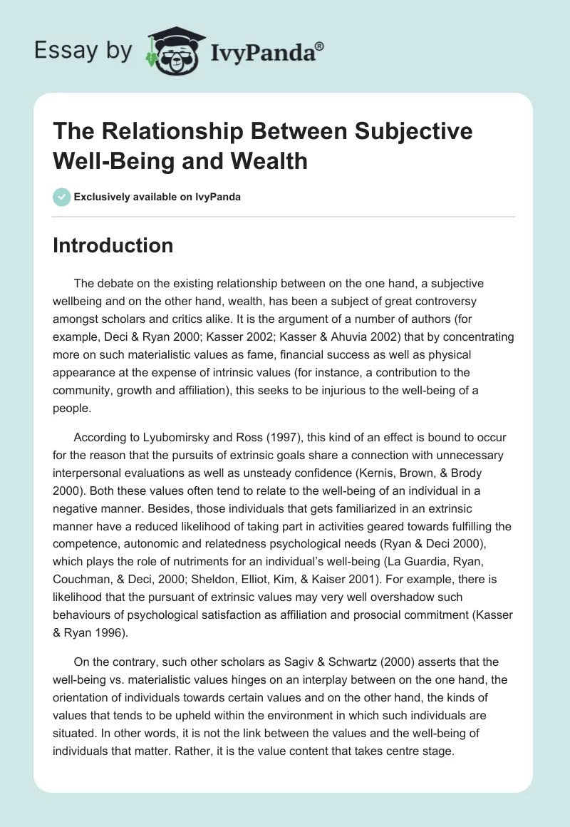 The Relationship Between Subjective Well-Being and Wealth. Page 1