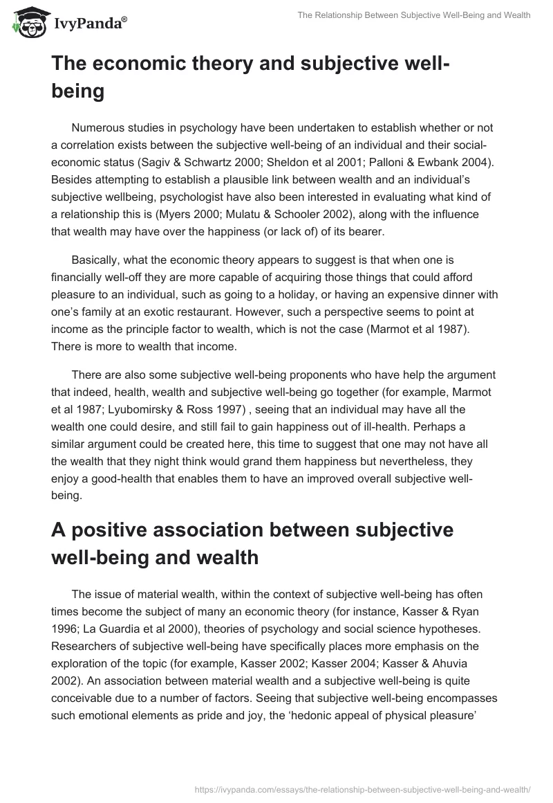 The Relationship Between Subjective Well-Being and Wealth. Page 2