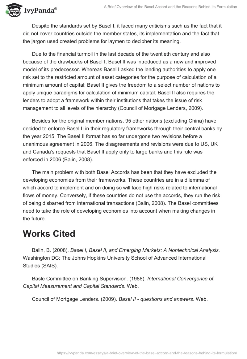 A Brief Overview of the Basel Accord and the Reasons Behind Its Formulation. Page 2