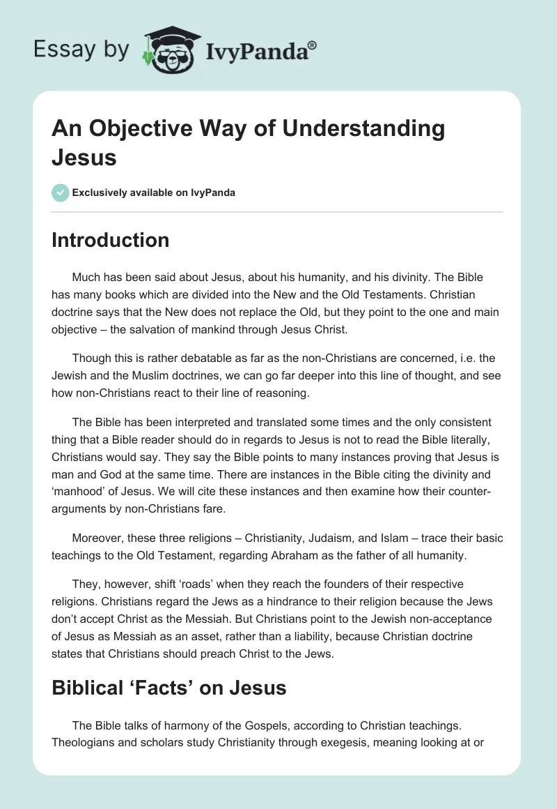 An Objective Way of Understanding Jesus. Page 1