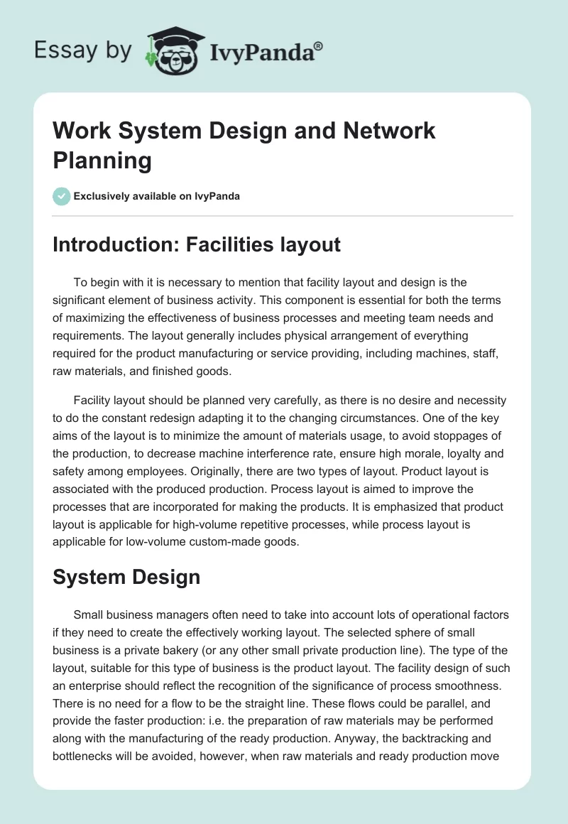 Work System Design and Network Planning. Page 1