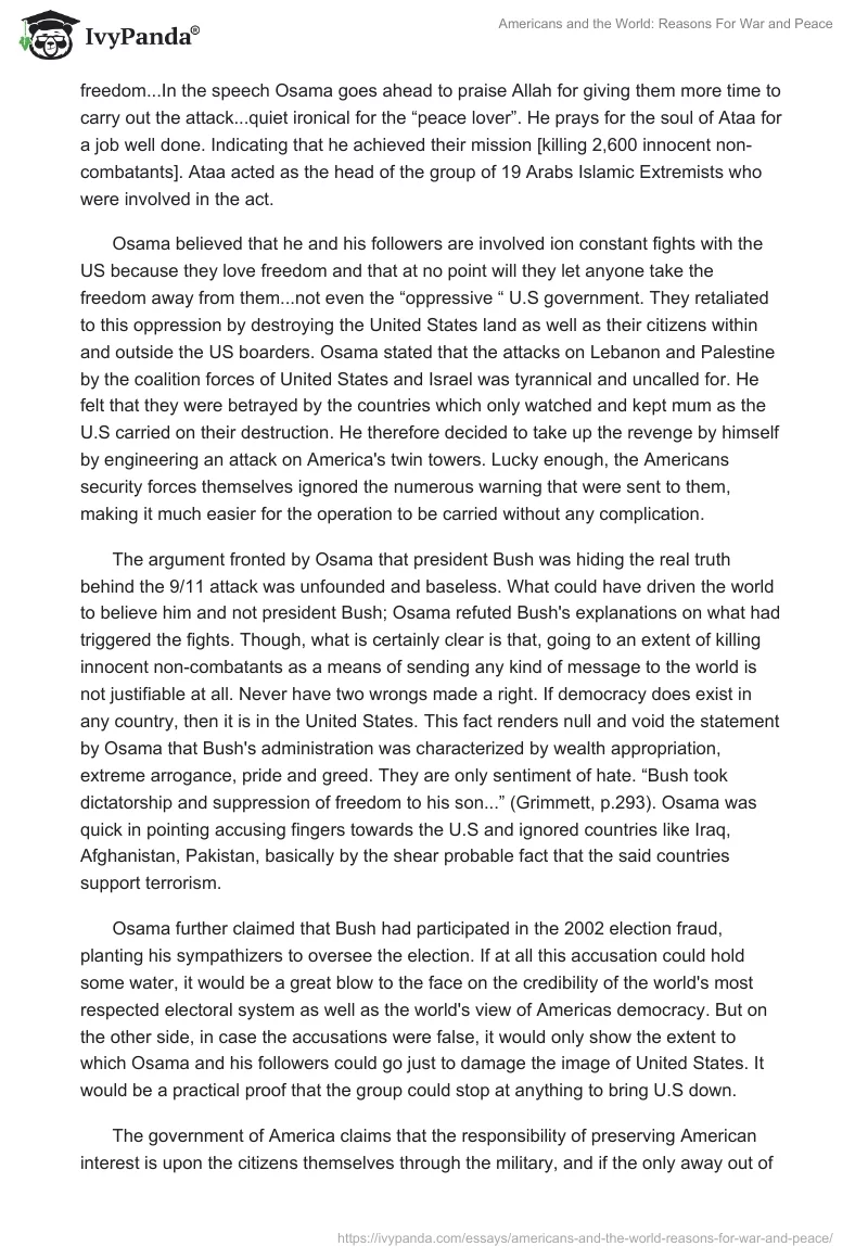 Americans and the World: Reasons For War and Peace. Page 2