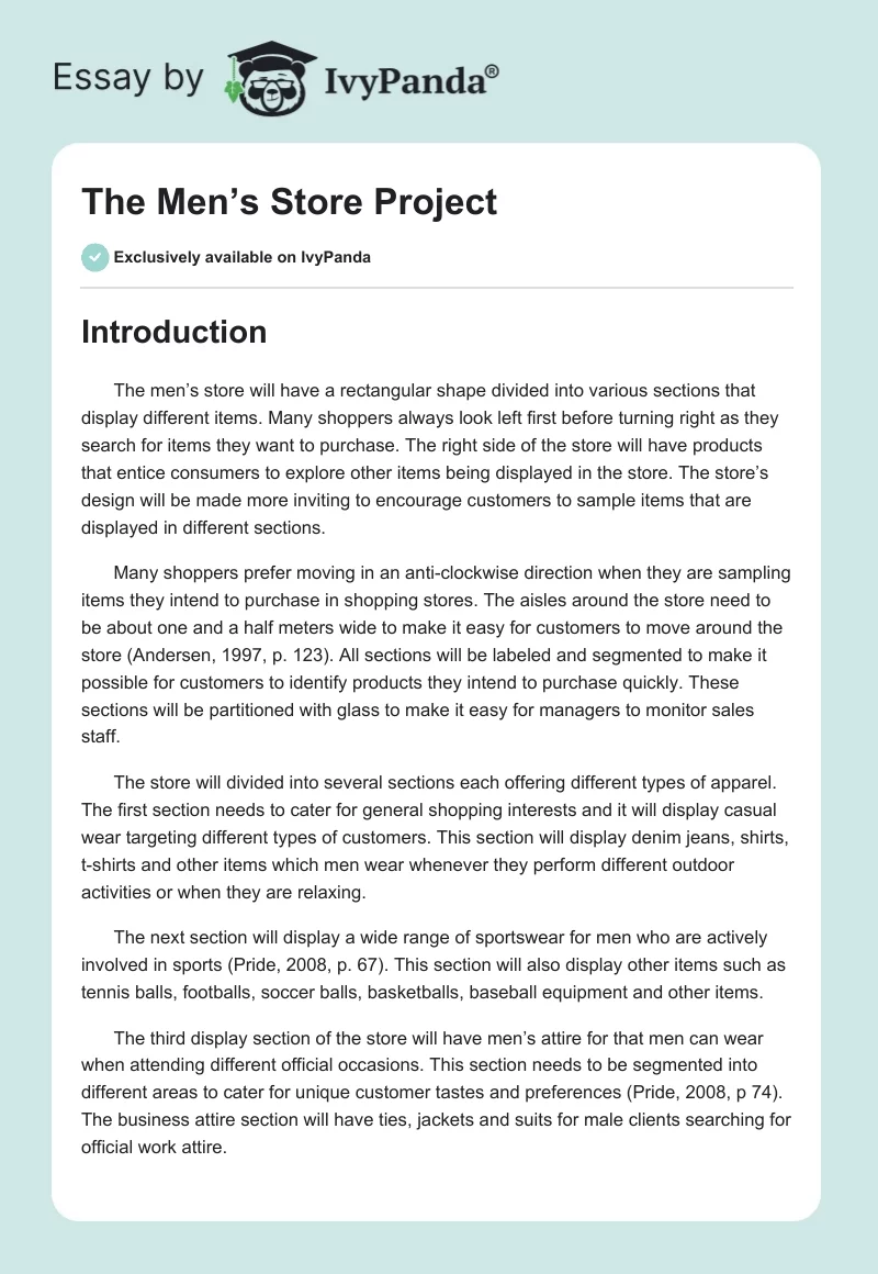 The Men’s Store Project. Page 1