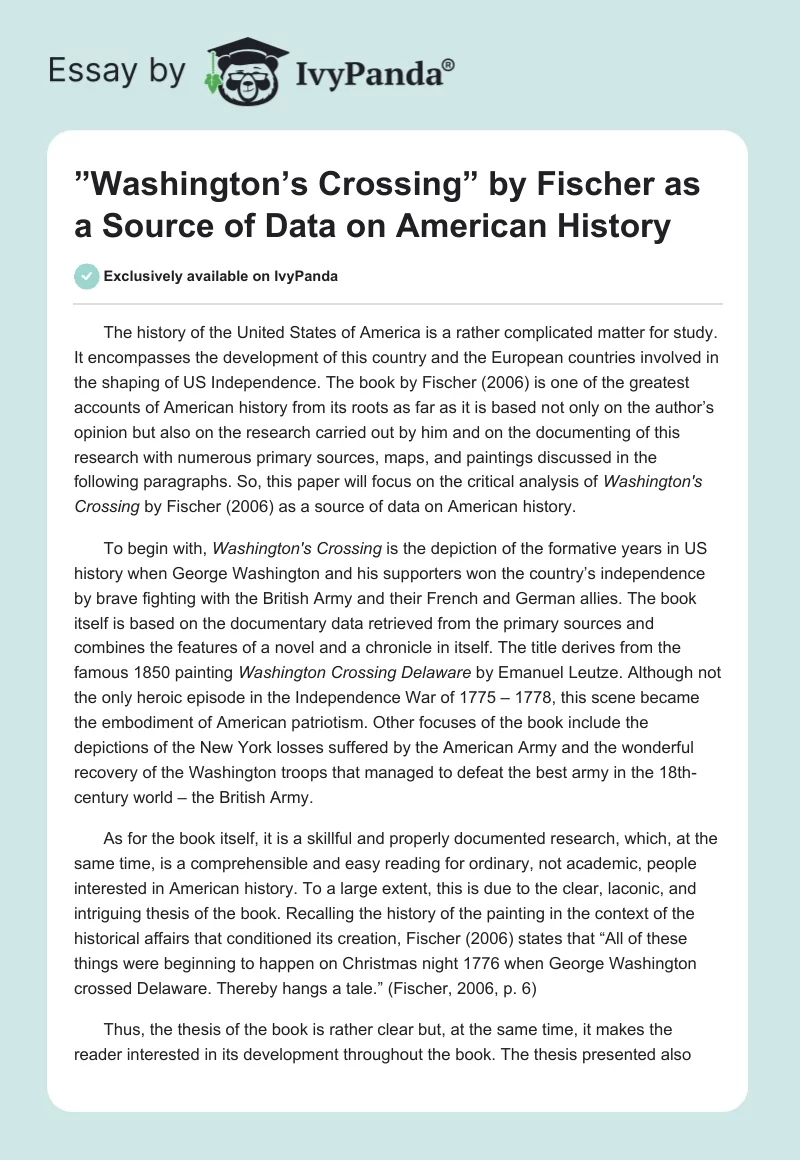 ”Washington’s Crossing” by Fischer as a Source of Data on American History. Page 1
