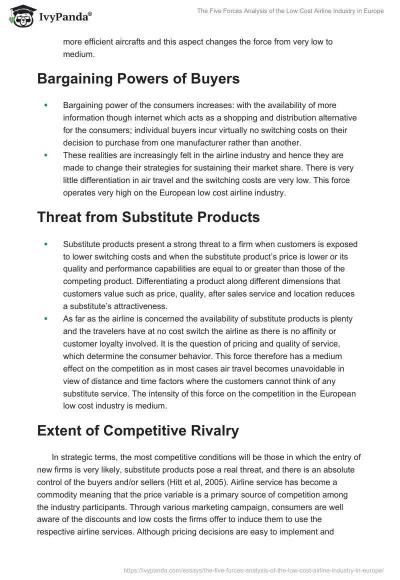 The Five Forces Analysis of the Low-Cost Airline Industry in Europe. Page 2