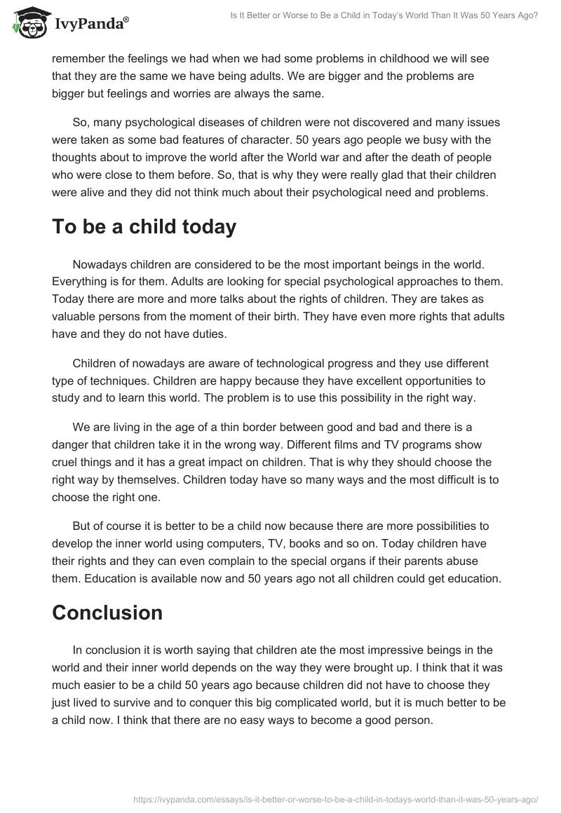 Is It Better or Worse to Be a Child in Today’s World Than It Was 50 Years Ago?. Page 2