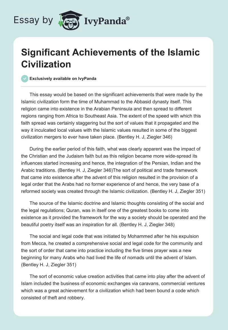 Significant Achievements of the Islamic Civilization. Page 1
