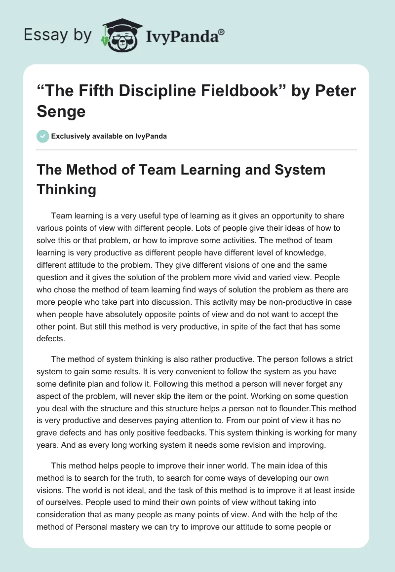 “The Fifth Discipline Fieldbook” by Peter Senge. Page 1
