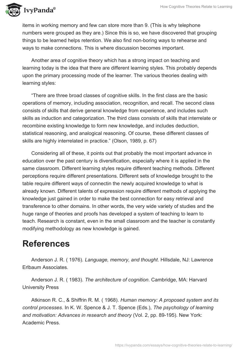 How Cognitive Theories Relate to Learning. Page 2