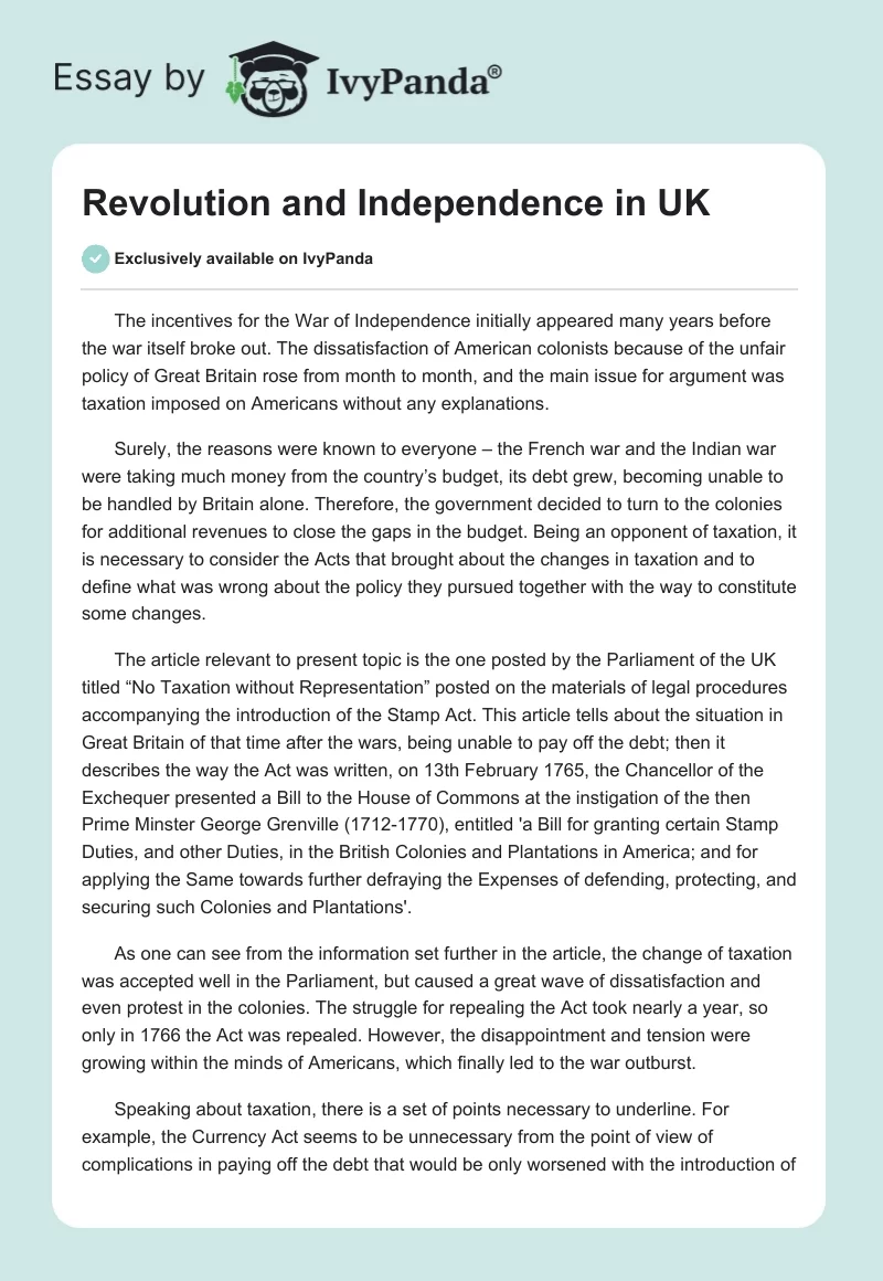 Revolution and Independence in UK. Page 1