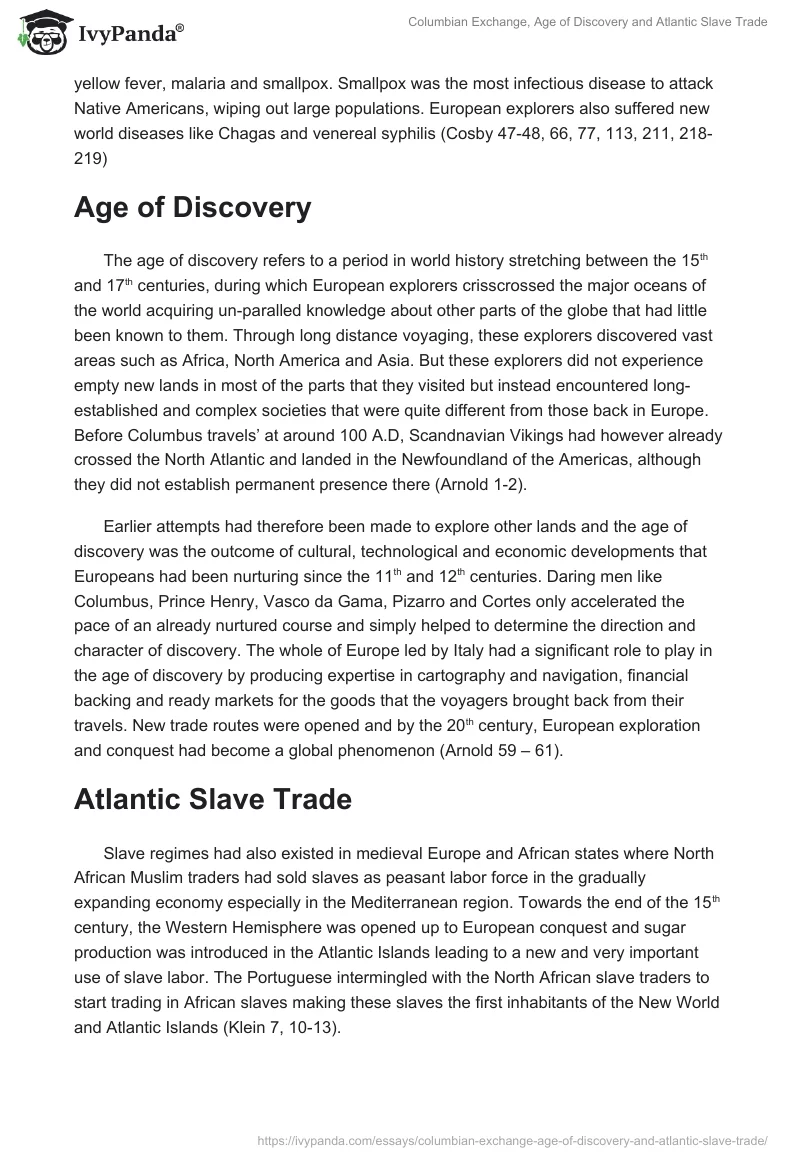 Columbian Exchange, Age of Discovery and Atlantic Slave Trade. Page 2