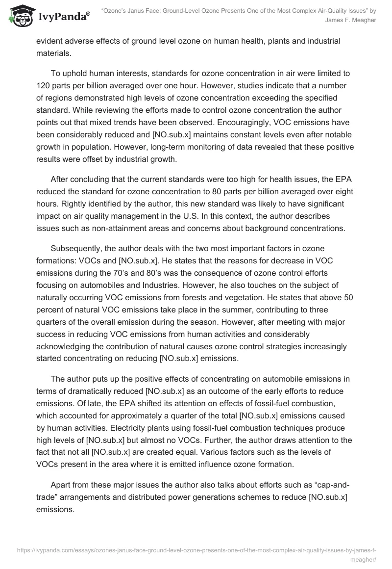 “Ozone’s Janus Face: Ground-Level Ozone Presents One of the Most Complex Air-Quality Issues” by James F. Meagher. Page 2