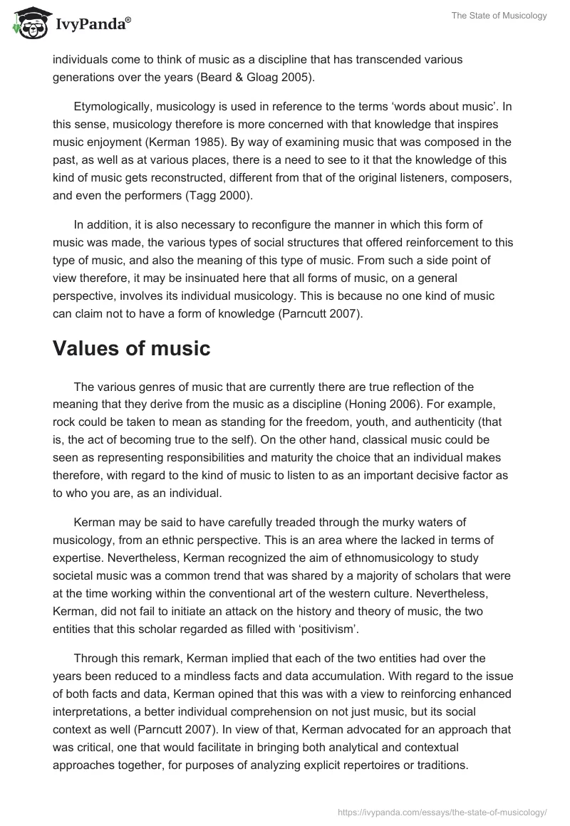 The State of Musicology - 1841 Words | Essay Example