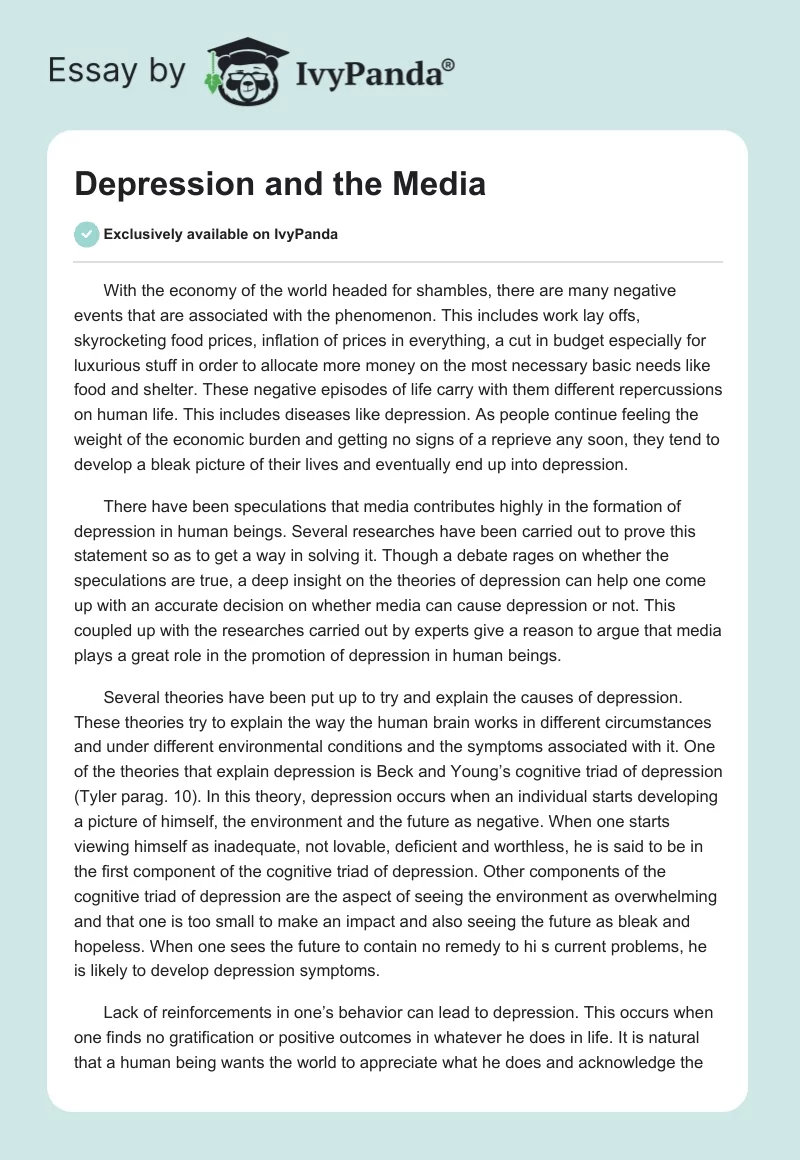 Depression and the Media. Page 1